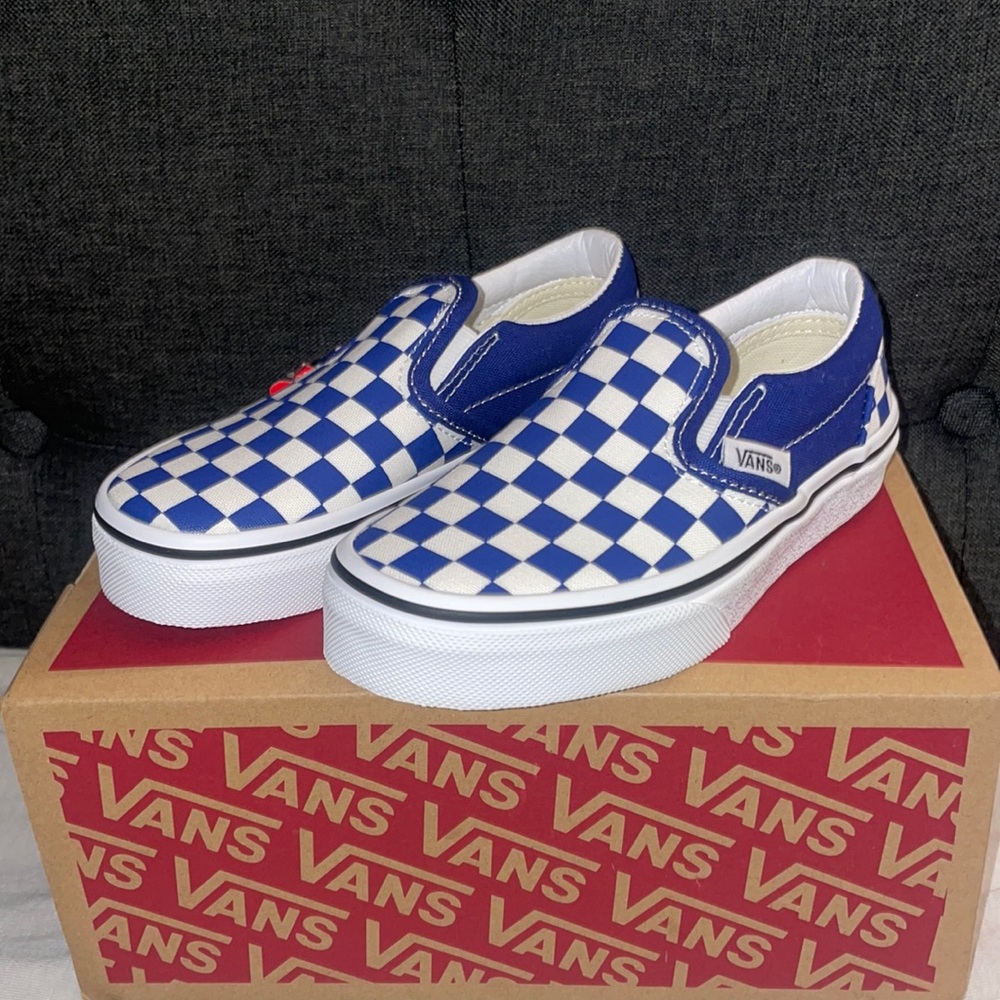 VANS old Skool Blue check slip-ons TODDLER 11 new